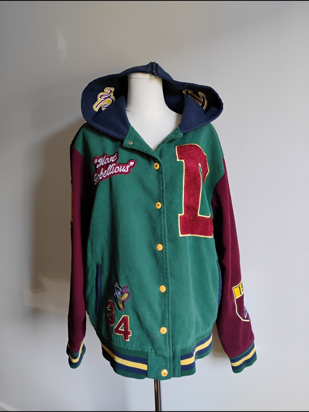 Disney Donald Duck "Most Rebellious" Varsity Letterman Jacket L SEE DESCRIPTION